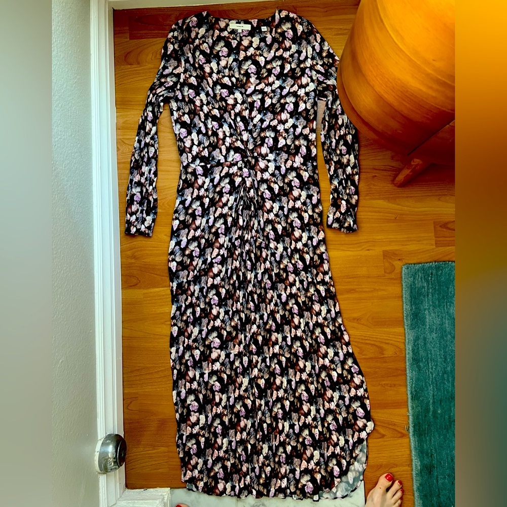 Vince purple pattern V neck dress